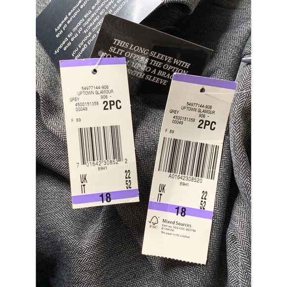 NWT Le Suit 18 Grey Herringbone 2 Piece Womens Suit Set Cuffable RDD10666 - Picture 4 of 11